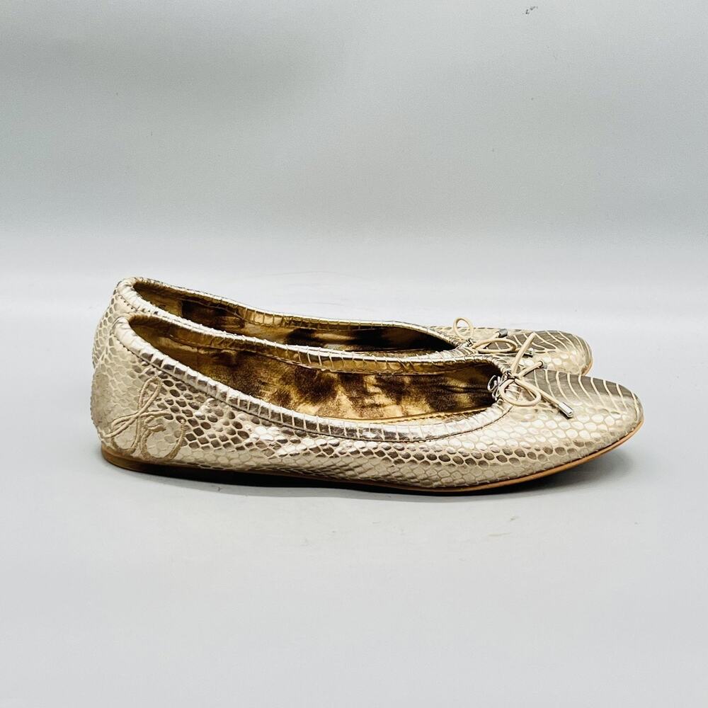 Sam Edelman Cream Metallic Snake-Embossed Ballet Flats